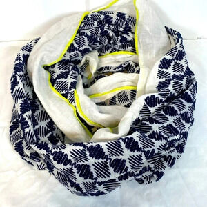 💚 J.Crew | White Infinity Scarf with Blue embroidery & lime green edges